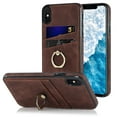 thumbnail image 1 of Fit for Apple iPhone XS Max Case with Card Pocket 360° Rotatable Ring Holder Kickstand, Shockproof Drop Resistant PU Leather Soft TPU Back Protective Phone Case For iPhone XS Max, Coffee, 1 of 8