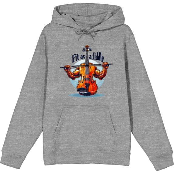 Fit As A Fiddle Violin Humor Adult Heather Gray Long Sleeve Hoodie-XS