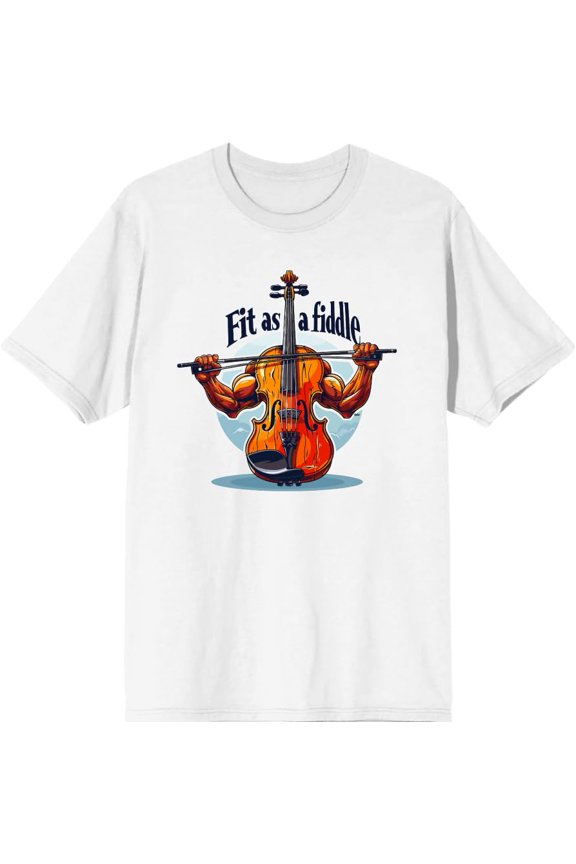 Fit As A Fiddle Violin Humor Adult White Crew Neck Short Sleeve Tee-Small