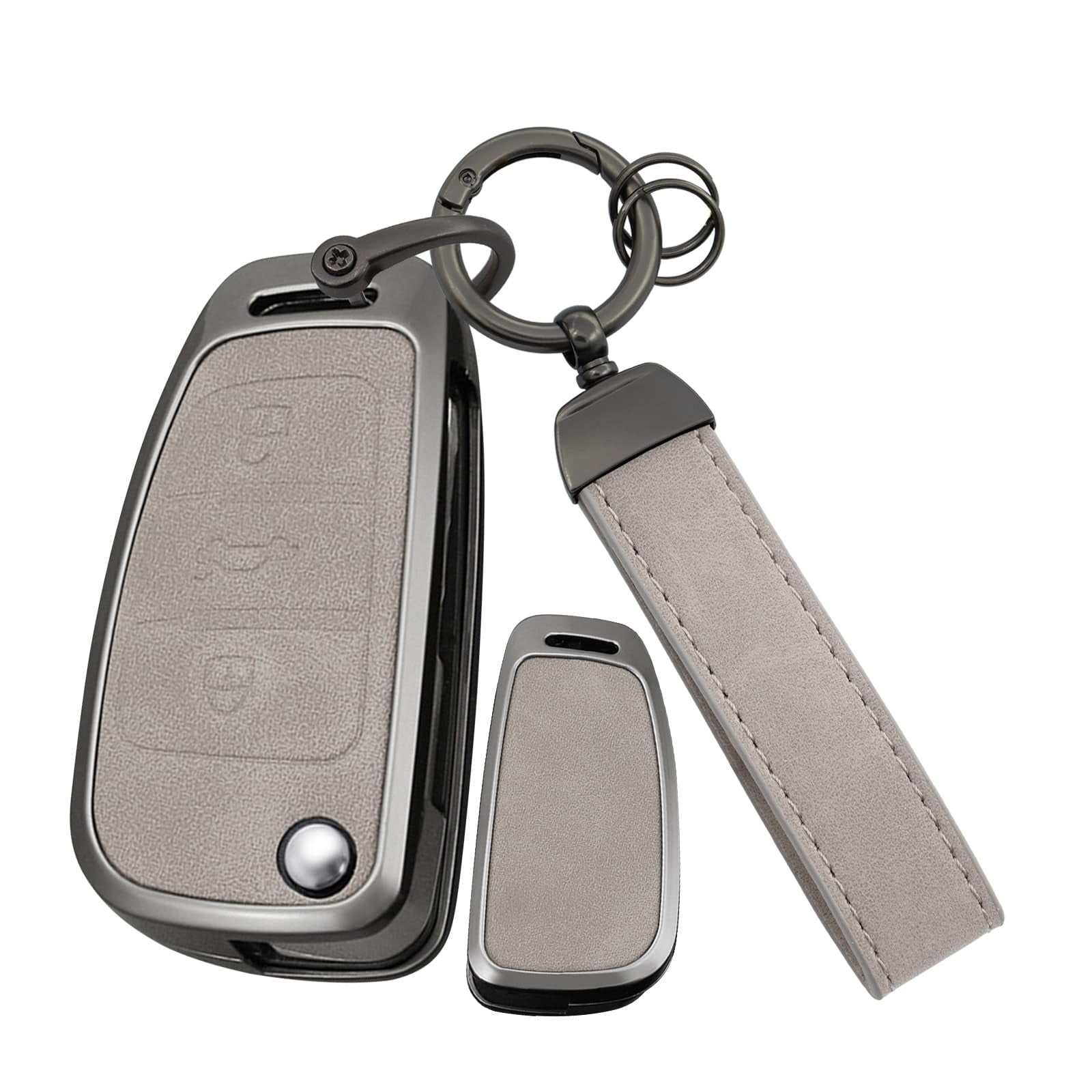 Fit for Audi Flip Key Fob Cover with Keychain Metal Car Key Shell Case Leather Key Holder for A1 A3 A4 A5 A6 A6L A8 Q2 Q3 Q5 Q7 TT TTS R8 S3 S4 S5 S6 RS3 RS4 RS Key Remote