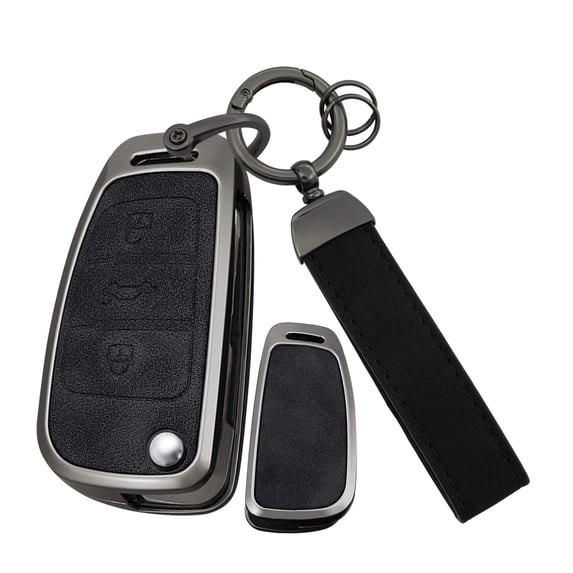 Fit for Audi Flip Key Fob Cover with Keychain Metal Car Key Shell Case Leather Key Holder for A1 A3 A4 A5 A6 A6L A8 Q2 Q3 Q5 Q7 TT TTS R8 S3 S4 S5 S6 RS3 RS4 RS Key Remote