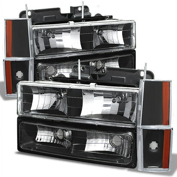 AKKON - For Chevy C/K Series Silverado Suburban Tahoe Pickup Truck Black Housing Headlight + Bumper + Corner Light Set