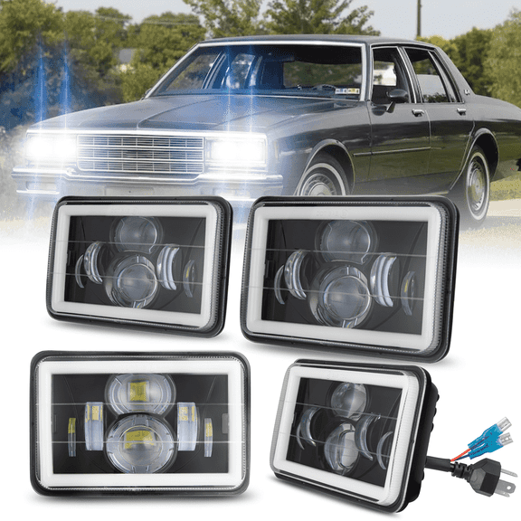 Fit Chevrolet Impala 1977-1985 4pcs 4x6" LED Headlights Hi-Lo DRL Turn Signal