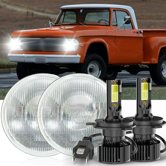 Fit Chevy C10 K10 K20 1975-1980 Pair 7" Round LED Headlights Halo DRL Hi/Lo Beam