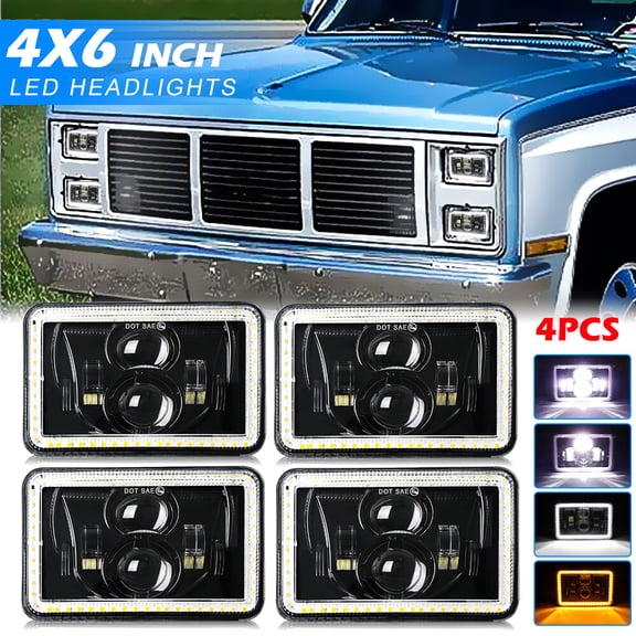Fit Chevy C10 Pickup truck 1981-1986 DOT 4PCS 4x6" LED Headlights Hi/Lo Beam DRL
