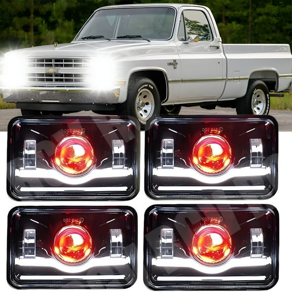 Fit Chevy C10 Pickup truck 1981-1986 DOT 4x6" LED Headlights Hi/Lo Beam DRL 4PCS