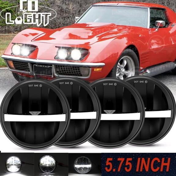 Fit Chevy Corvette C3 68-82 5 3/4" 5.75" LED Headlights Hi/Lo Beam DRL Lamp 4PCS