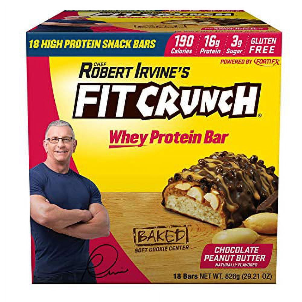 Fit Crunch Chef Robert Irvine's Whey Protein Bars, 18 Count Chocolate Peanut Butter