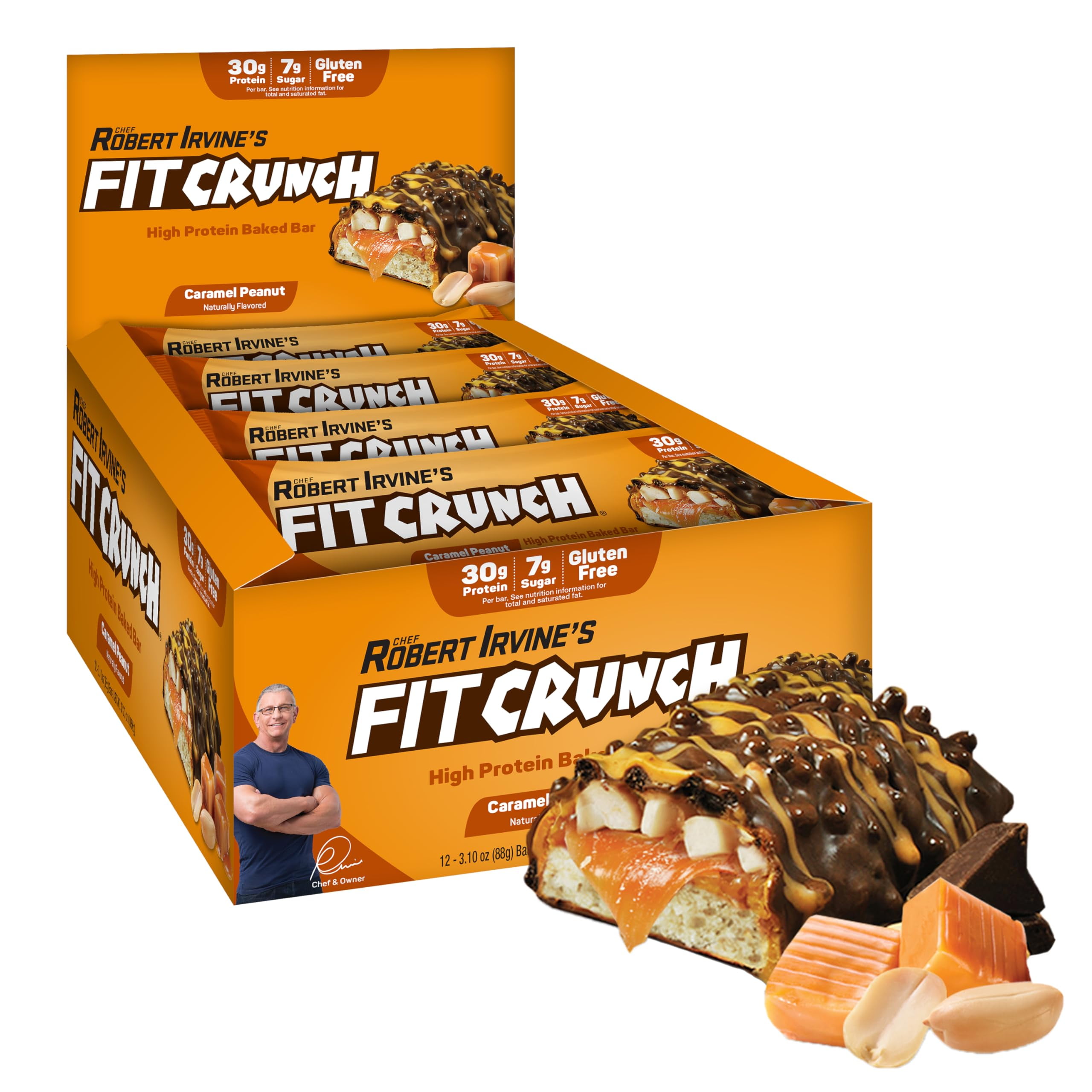 Fit Crunch Full Size Protein Bars AIS1(12 Bars, Caramel Peanut)