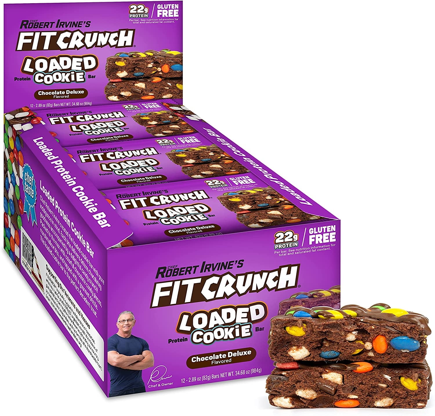 Fit Crunch Loaded Cookie Protein Bar, High Protein, Gluten Free, Protein Snack (Chocolate Deluxe, 12 Count)