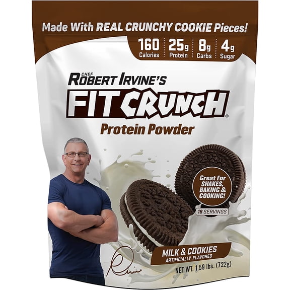 Fit Crunch Protein Powder, Milk & Cookies, 25g Protein, 18 Servings