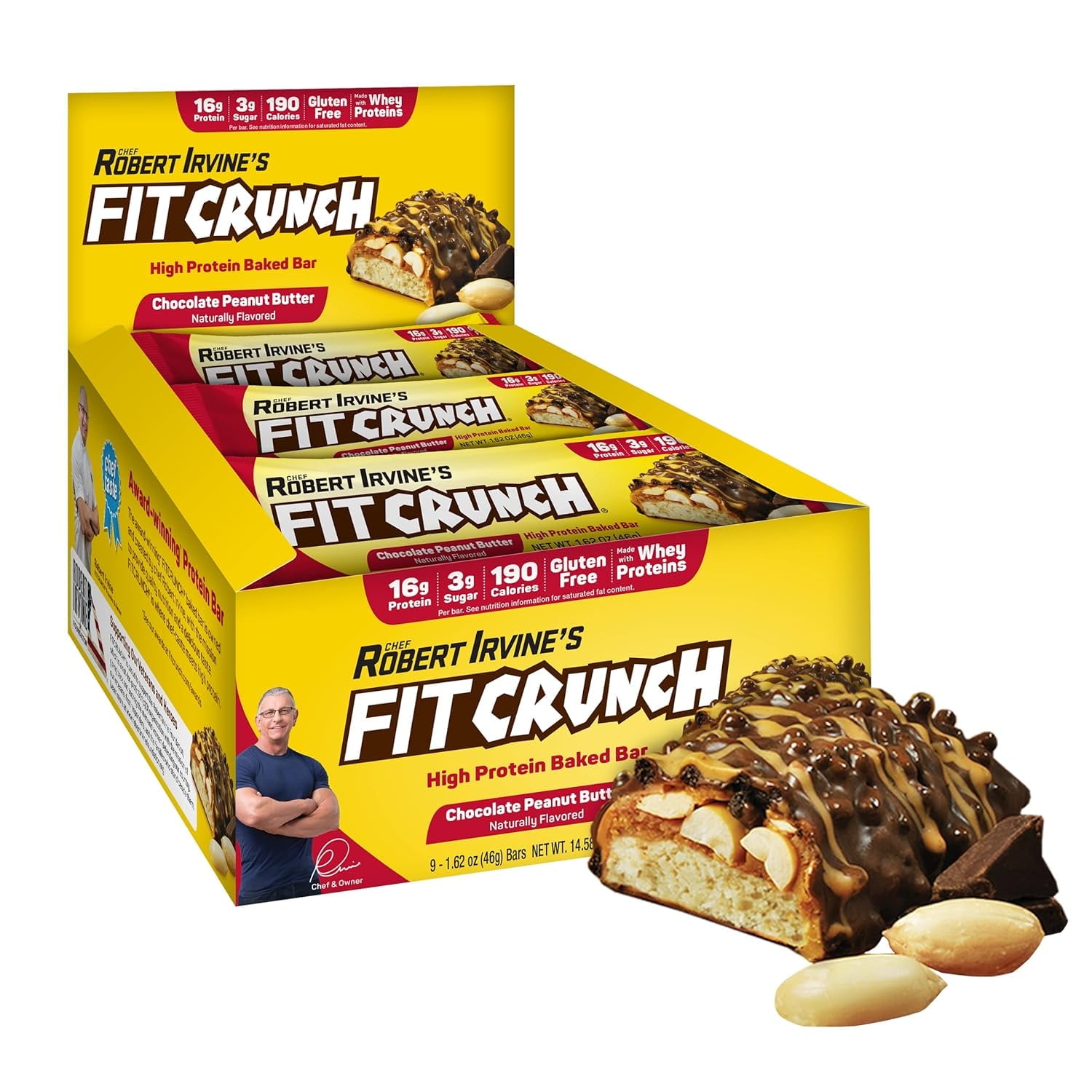 FITCRUNCH Snack Size Protein Bar, Chocolate Peanut Butter, 16g Protein, 9 ct.