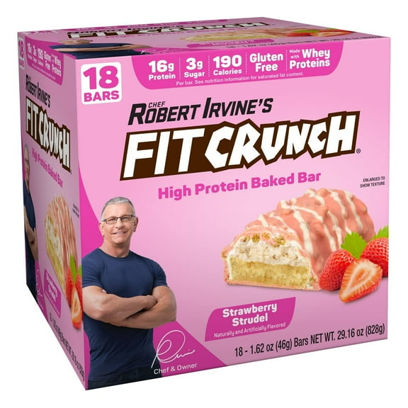 FITCRUNCH Snack Size Protein Bar, Strawberry Strudel, 16g Protein, 18 ct