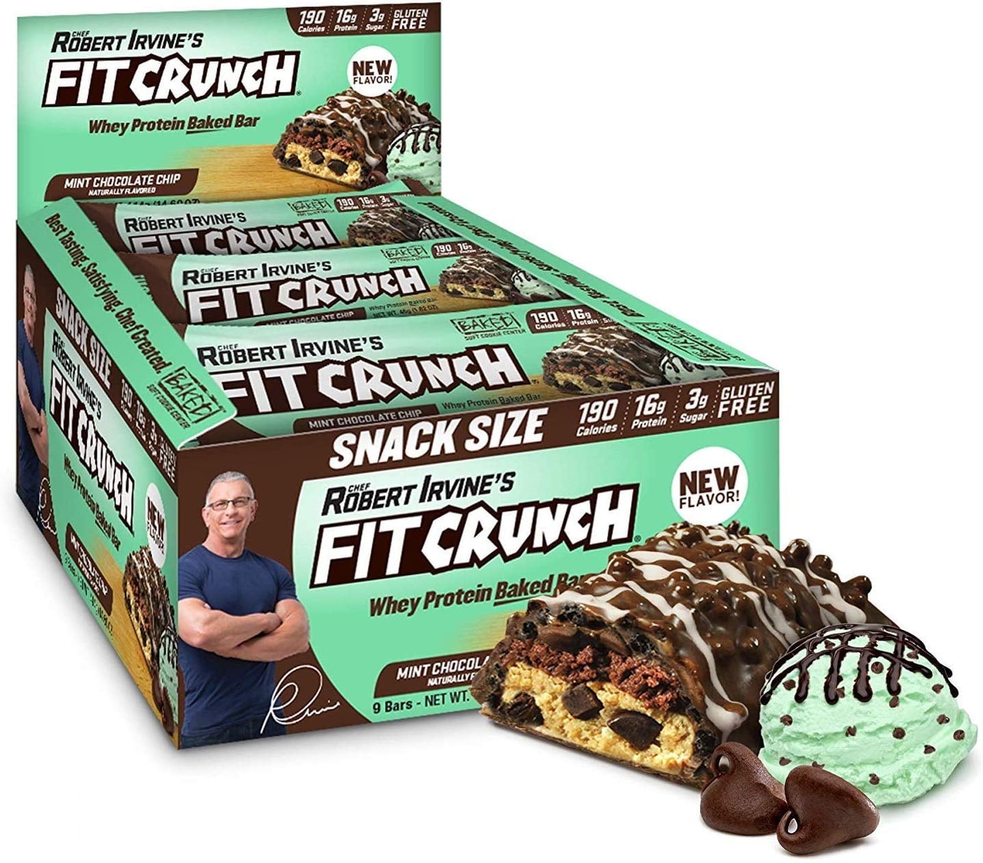 Fit Crunch Snack Sized Protein Bars 46g (9 Count, Mint Chocolate Chip)