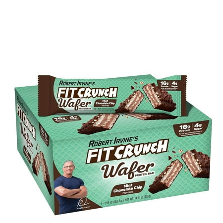 Fit Crunch Wafer Protein Bars, Designed by Robert Irvine, 16g of Protein & 4g of Sugar (9 Bars, Mint Chocolate Chip)