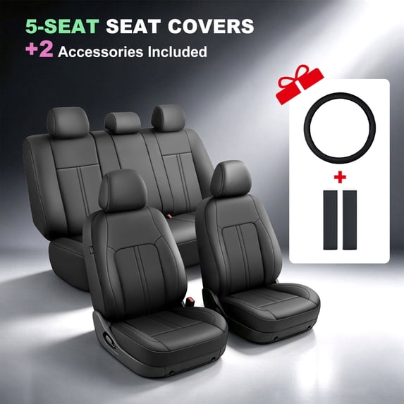 Fit for Dodge Challenger 2008-2025 Car Seat Covers,Full Set Faux Leather Seat Covers,Stretch Fit,Non-Slip,Breathable,Airbag Compatible,Black,2 Row 5 Seats