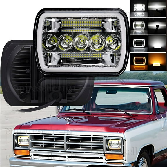 Fit Dodge D100 D150 D250 D350 1981-93 Chrome LED Headlight Hi-Lo DRL Turn Signal