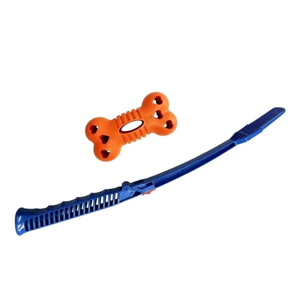 Fit Dog Bone Durable Fetch Toy with Launcher for Dogs, Orange, Bounces and Floats, Measuring 13cm x 7cm x 4cm