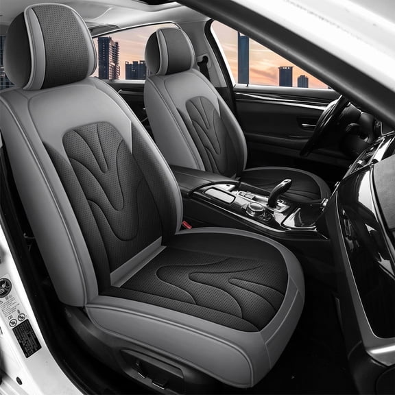 Fit Equinox Car Seat Covers for Chevrolet Equinox 2007-2026.Full Coverage Waterproof Leather,Compatible with Airbag,All - Weather Seat Cushion Protector(Full Set, Black&Gray)