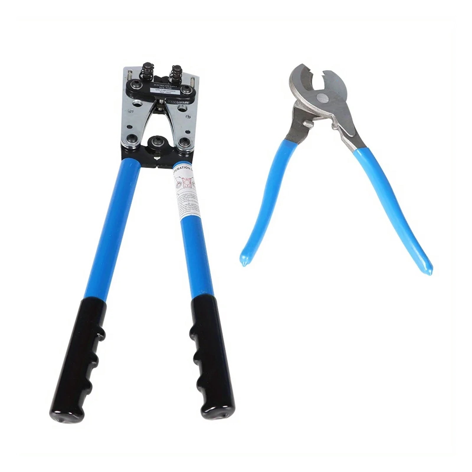 Battery Cable Lug Crimping Tool Kit – 8-1/0 AWG, 6 Rotating Dies, With Cable Cutter, 20 Ring Terminals & Heat Shrink Tubes