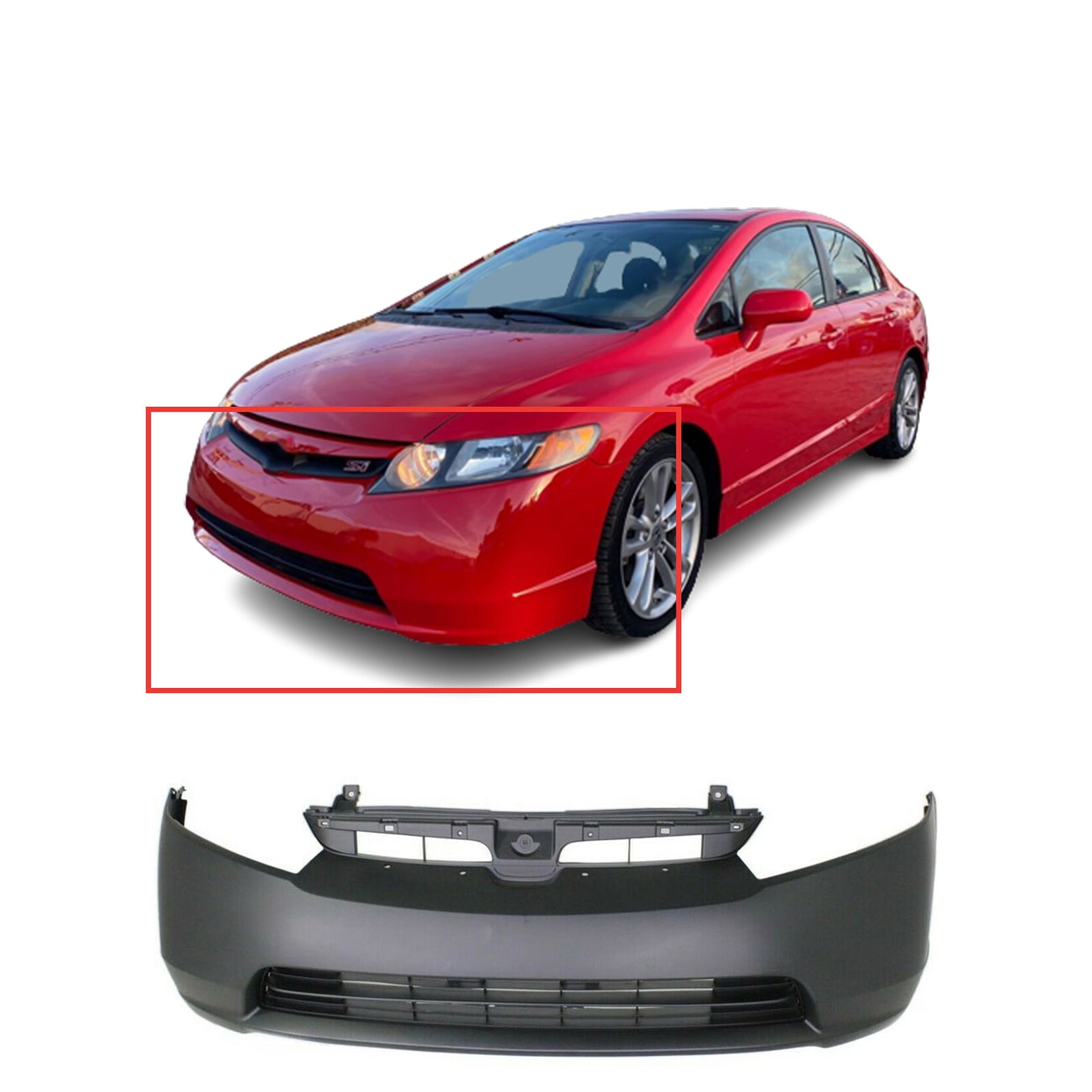 Honda Civic Sedan, Primed Plastic Front Bumper Cover