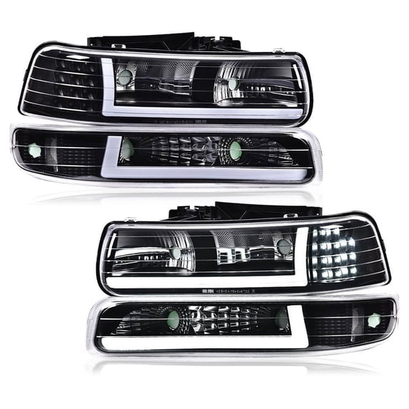 Fit For 99-02 Chevy Silverado 1500 2500 HD LED DRL Headlight+Bumper Signal Lamps