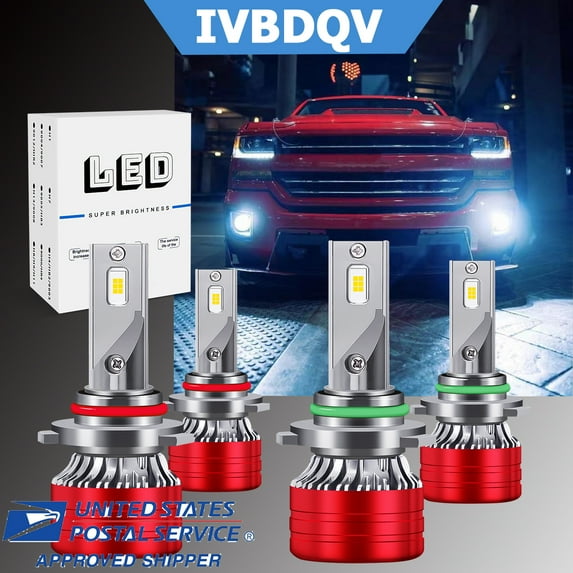 Fit For Chevy Silverado 3500 Classic 2007 LED Headlight Bulbs, 9006 Low Beam+9005 High Beam, Pack of 4