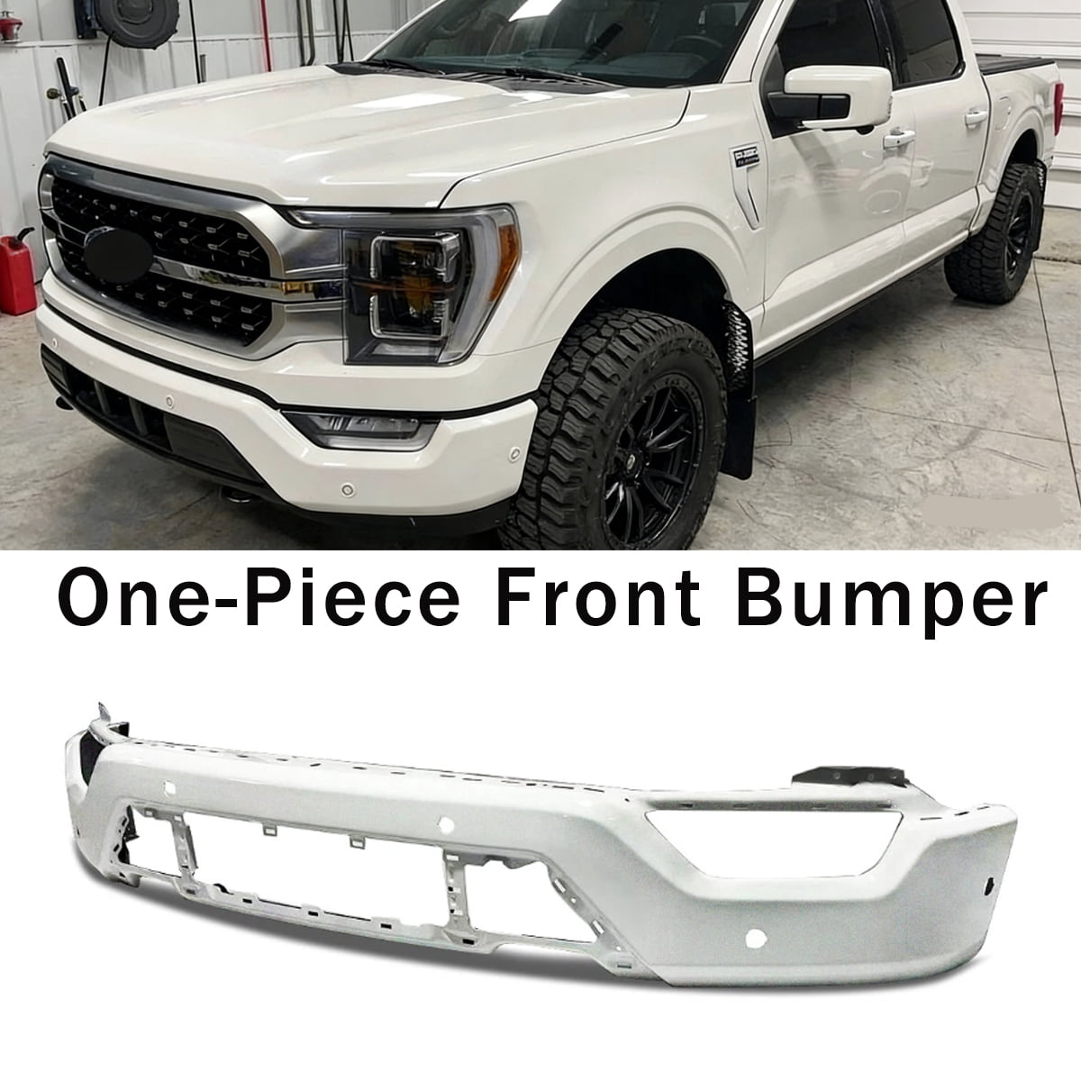 Fit For Ford F-150 2021-2023 Star White Front Bumper With fog light holes and 6 Sensor Holes