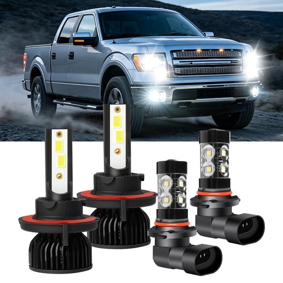 Fit For Ford F150 2004-2014 LED Headlights High/Low Beam Fog Light Bulbs Combo, 6000K Super Bright White H13/9008+9145, Pack Of 4