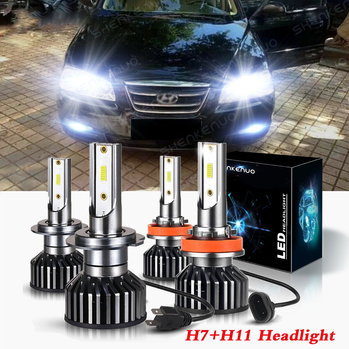 Fit For Hyundai Elantra 2011-2017 LED Headlight Bulbs,H7 High Beam ...