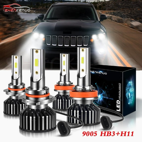 Fit For Jeep Compass 2011-2020 LED Headlight Bulbs, 9005 HB3 High Beam and H11 Low Beam,Pack of 4,SHENKENUO