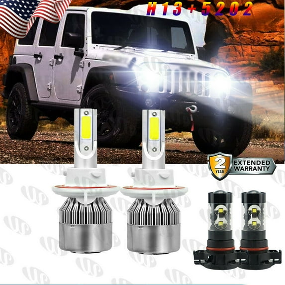 Fit For Jeep Wrangler 2010-2020 LED Headlight Hi/Low Beam + Fog Light 4X Bulbs
