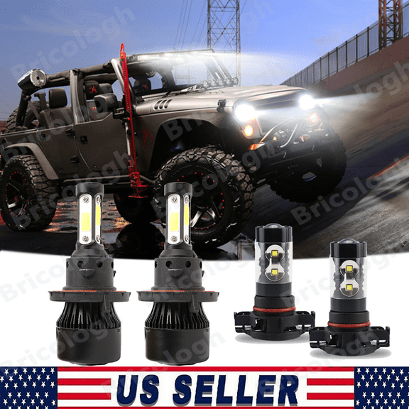 Fit For Jeep Wrangler 2010-2020 LED Headlight Hi/Low Beam + Fog Light 4x Bulbs