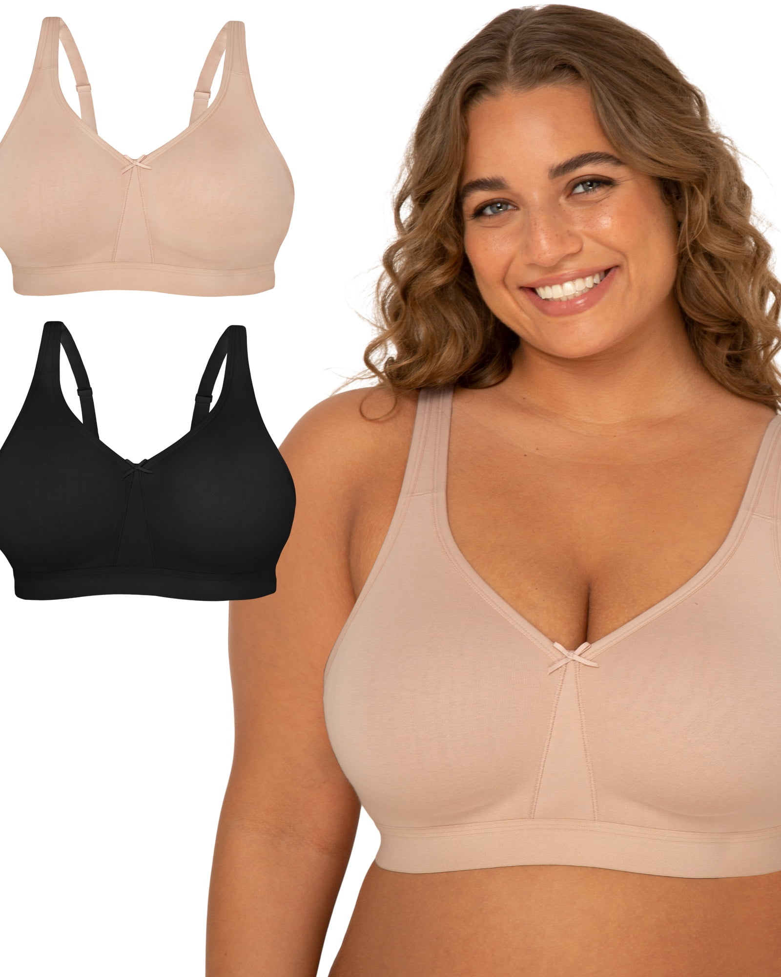 Fruit of the Loom Women's Fit for Me Collection: 2-Pack Plus-Size Wireless Bra - Soft Cotton Comfort & Support