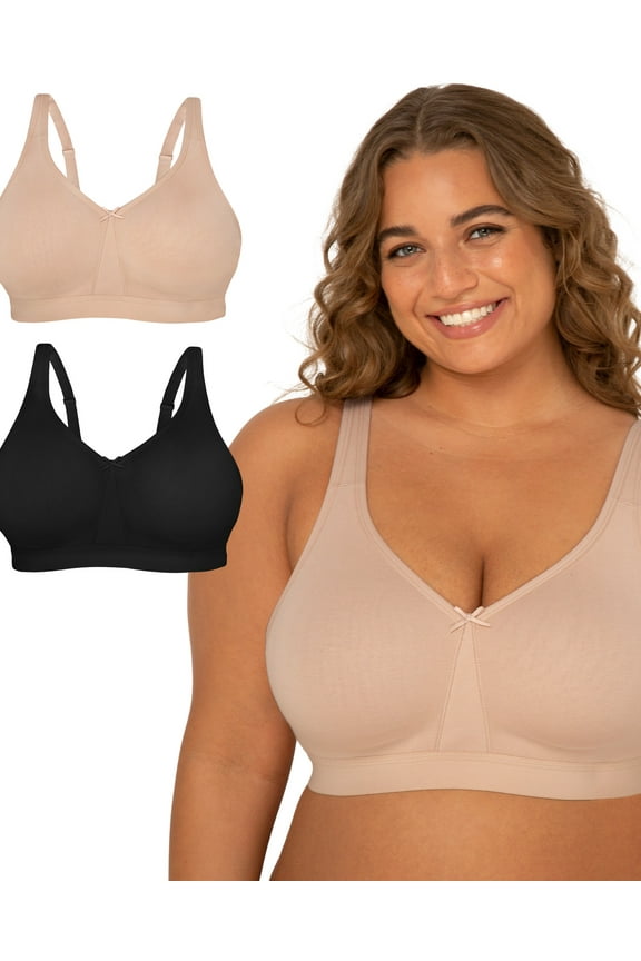 Women's Fit for Me Collection: 2-Pack Plus-Size Wireless Bra - Soft Cotton Comfort & Support