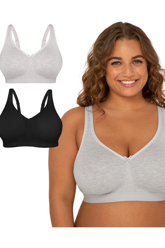 Women's Fit for Me Collection: 2-Pack Plus-Size Wireless Bra - Soft Cotton Comfort & Support