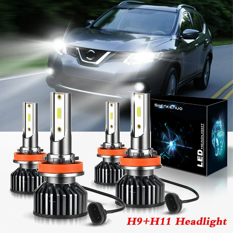 Fit For Nissan Rogue 2015-2020 LED Headlight Bulbs,H8 High Beam + H11 Low  Beam ,Pack of 4,SHENKENUO