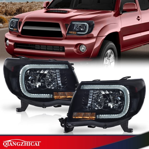 Fit For Toyota Tacoma 2005-2011 LED DRL Tube Headlights Black Smoked