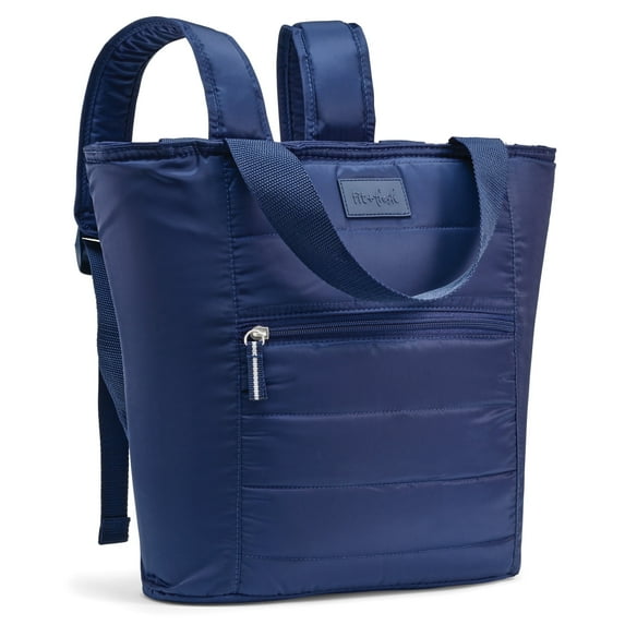 Fit + Fresh 18 Can Soft Insulated Cooler Backpack Tote Bag for Women, Beach and Travel Bag, Light Blue