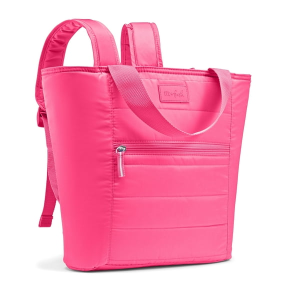 Fit + Fresh 18 Can Soft Insulated Cooler Backpack Tote Bag for Women, Beach and Travel Bag, Pink
