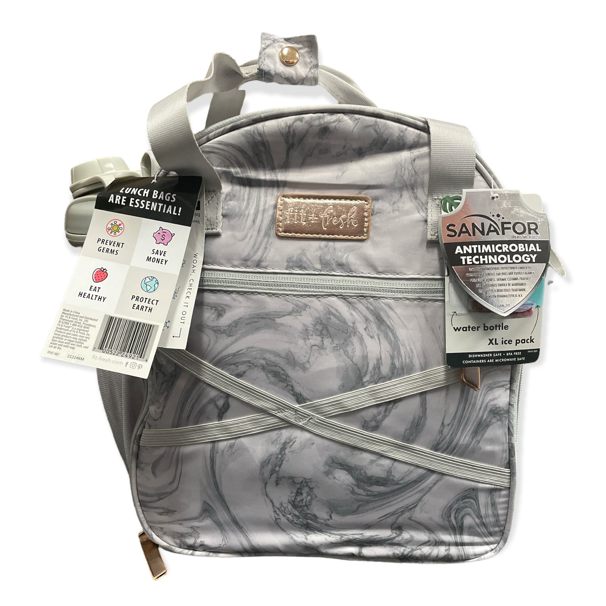 Fit & Fresh 7-Piece Deluxe Athleisure Lunch Bag Set - Gray Marble