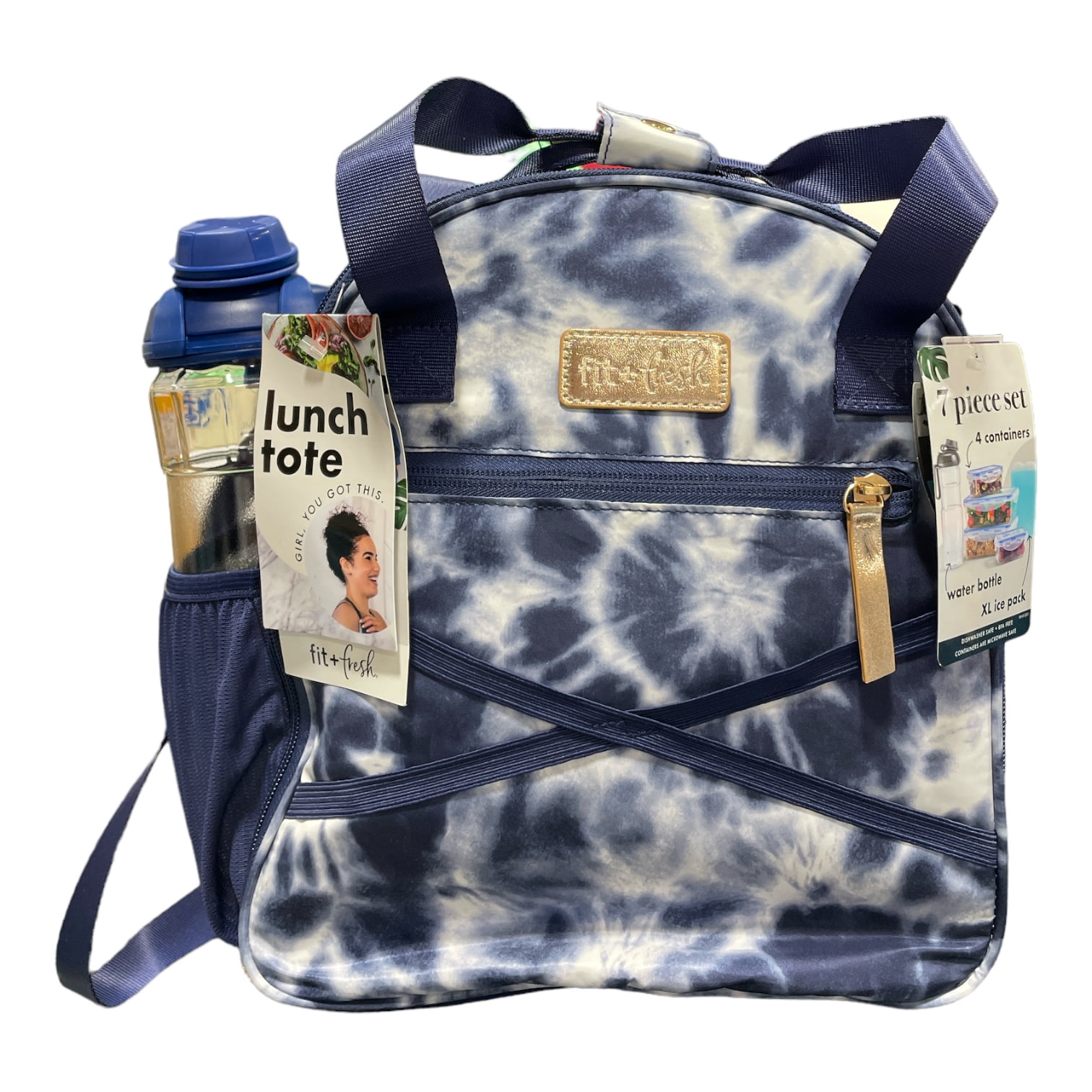 Fit & Fresh 7-Piece Deluxe Athleisure Lunch Bag Set - Navy Tie Dye