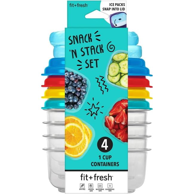 Fit & Fresh Multicolor Plastic Snack Containers Set with Lids