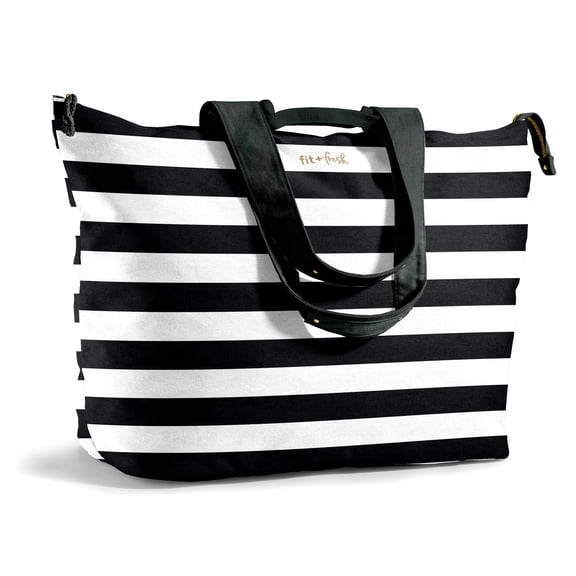 Fit Fresh All The Things XL Tote Bag, Travel & Overnight Bag, Black Stripe