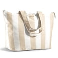 thumbnail image 1 of Fit + Fresh All the Things XL Tote Bag, Oversized Water-Resistant Canvas Zipper Tote with Internal Pockets, Taupe Stripe, 1 of 11
