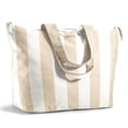 thumbnail image 1 of Fit + Fresh All the Things XL Tote Bag, Oversized Water-Resistant Canvas Zipper Tote with Internal Pockets, Taupe Stripe, 1 of 8