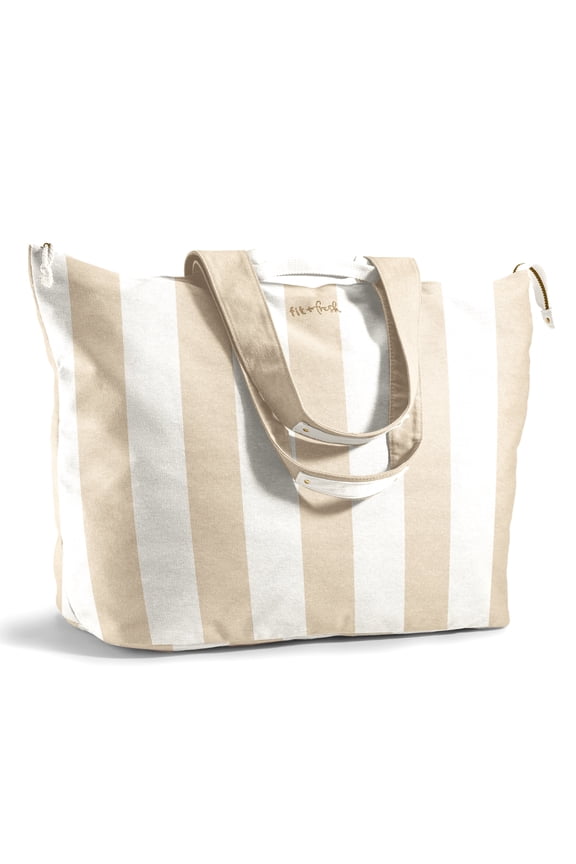 All the Things XL Tote Bag, Oversized Water-Resistant Canvas Zipper Tote with Internal Pockets, Taupe Stripe