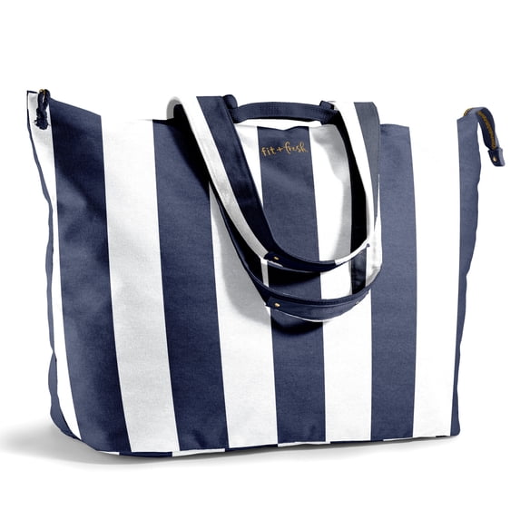 Fit + Fresh All The Things XL Tote Bag, Travel & Overnight Bag, Navy Stripe