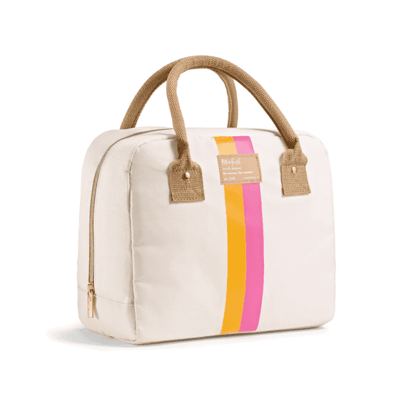 Fit & Fresh Bloomington Lunch Bag Kit for Women  Beige with Pink and Rose Stripes  Insulated Tote with 2 BPA-Free Food Containers  Stylish & Durable for Work, Office, Travel or Picnic