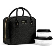 Fit + Fresh Bloomington Lunch Bag with two containers - Black Leopard Print